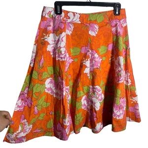 St Johns Bay Tropical  Skirt Size 8 Orange Floral Stretch Flowy Colorful BRIGHT
